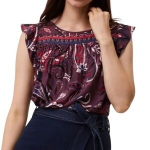 Paisley Print Ruffle Sleeve Top Blouse Sleeveless Summer Casual Sz‎ S